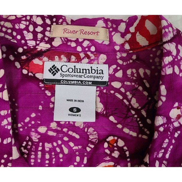 Columbia River Resort Hawaiian Shirt Women's S Purple Colorful Abstract Cotton - Picture 4 of 9